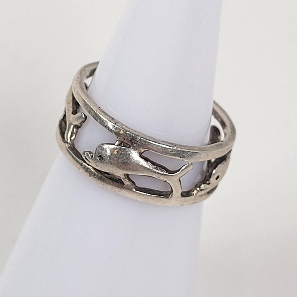 925 Sterling Dolphin Band Ring Size 5 Openwork Ocean Sea Life Animal Jewelry